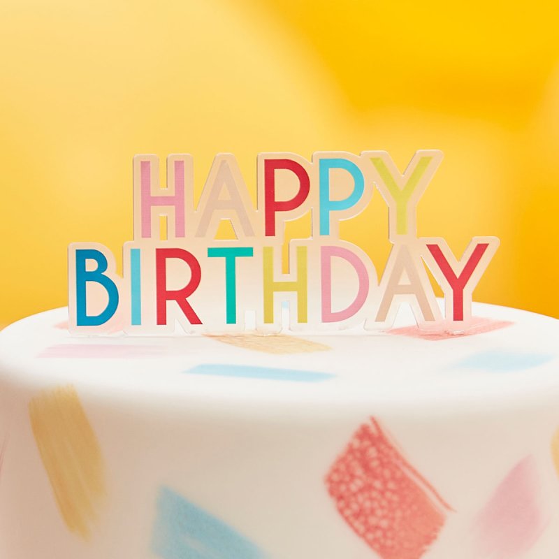 Colourful happy birthday cake topper by Ginger Ray, unisex birthday, bright and colourful kids party ideas