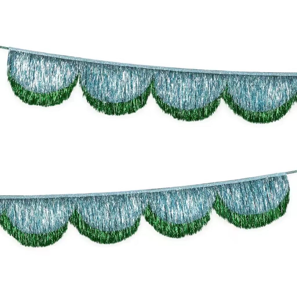 Blue & Green Scalloped Tinsel Garland - Reusable Party Decoration