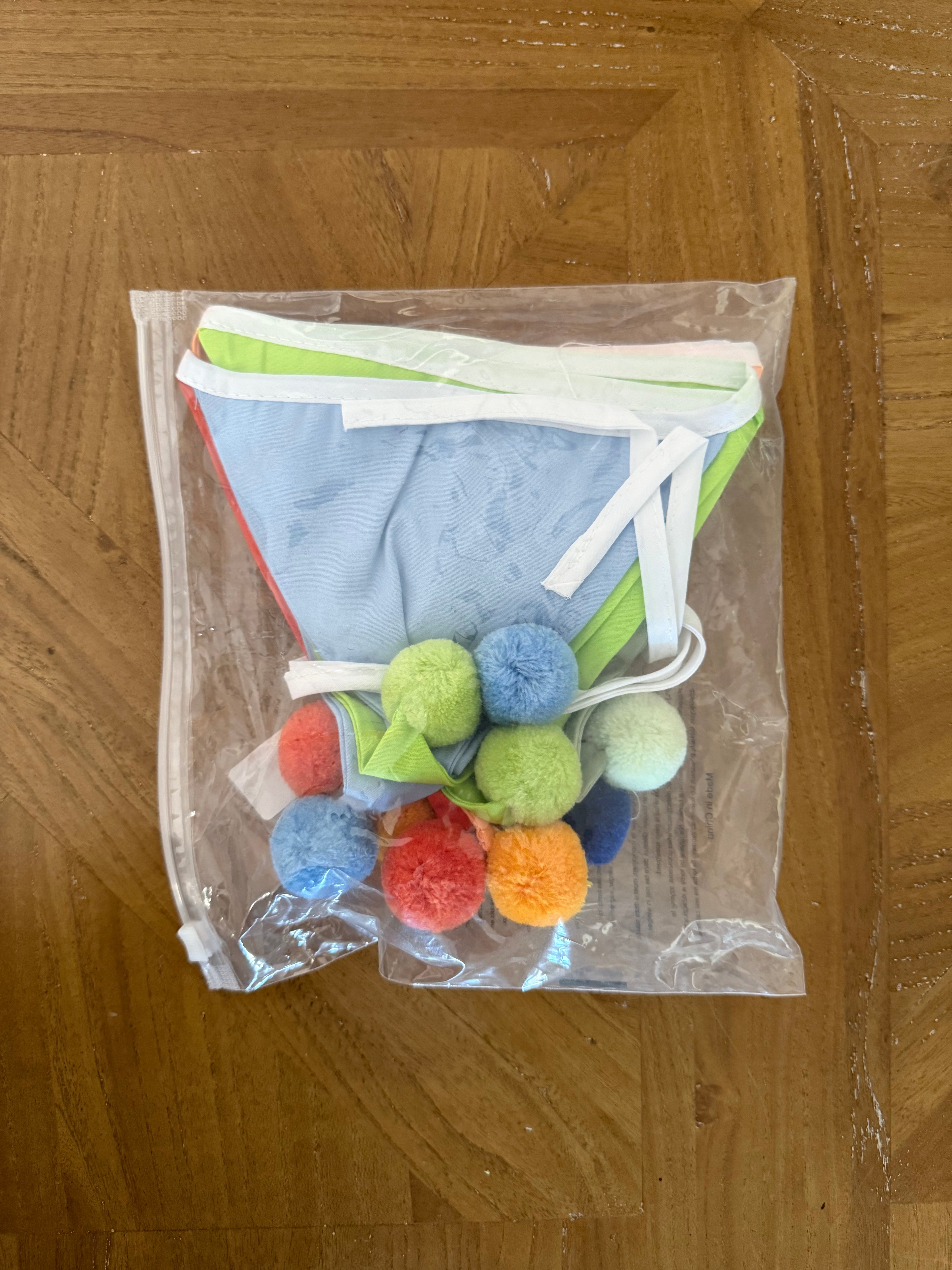 Colourful cotton bunting with pom poms 3.2m