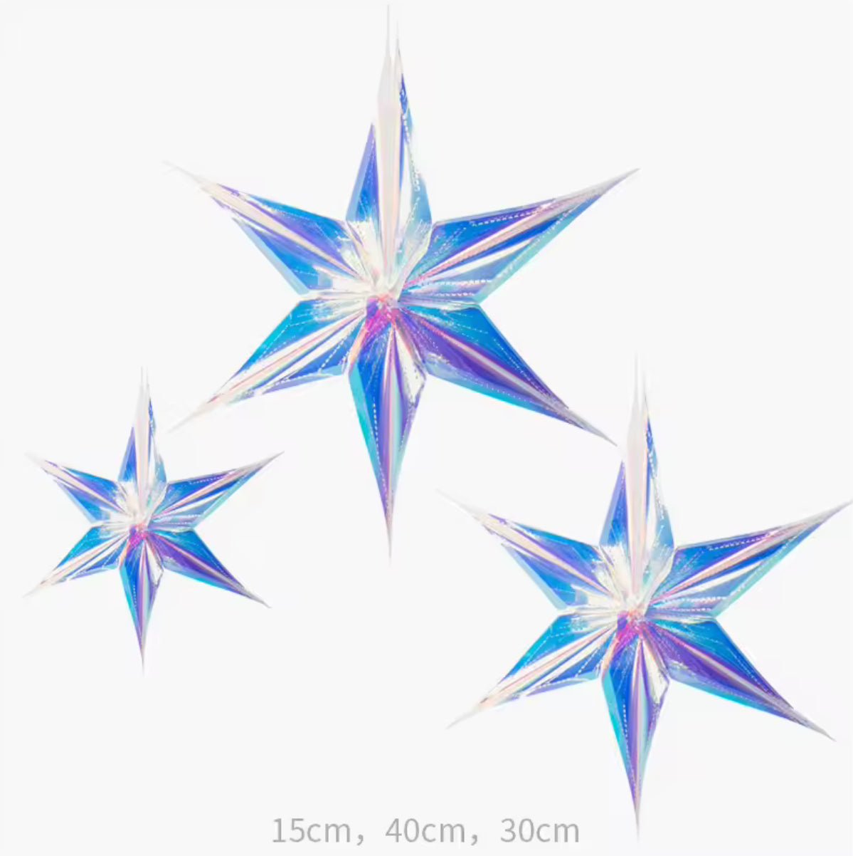 3 x 3D Iridescent Honeycomb Foil Star Decorations