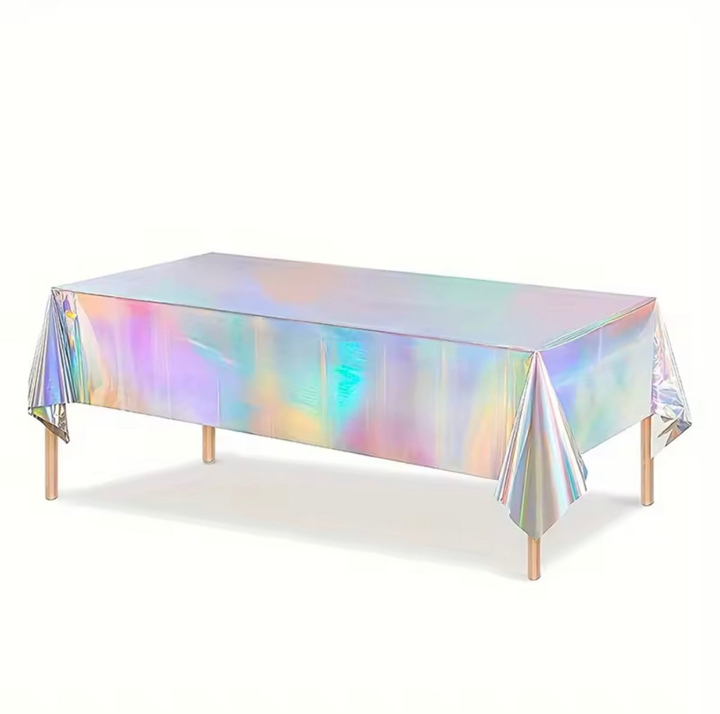 Silver Plastic Table Cover Holographic 274x136cm