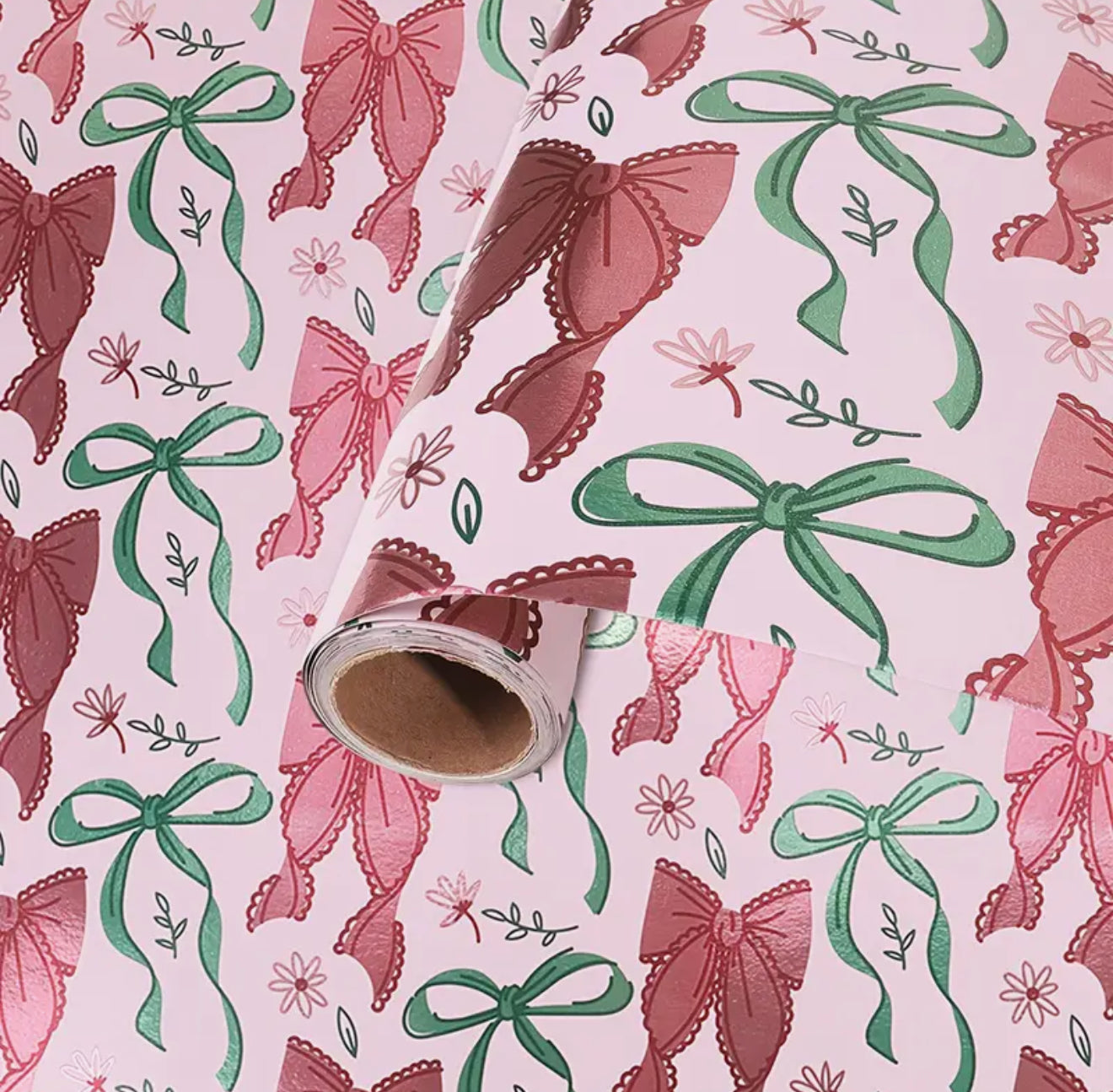 Bow-tiful Pink & Green Bows Wrapping Paper Rol
