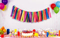 Multicoloured ribbon garland