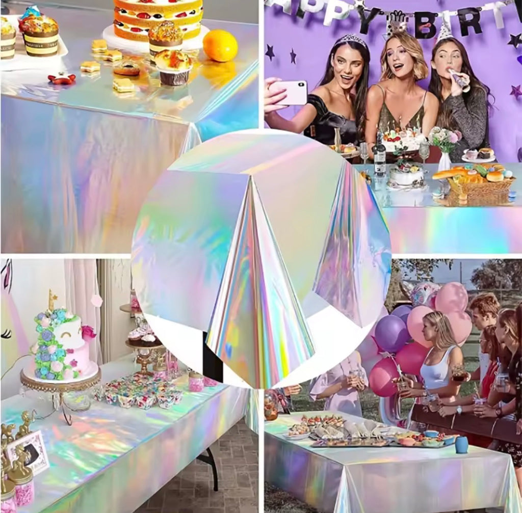 Silver Plastic Table Cover Holographic 274x136cm