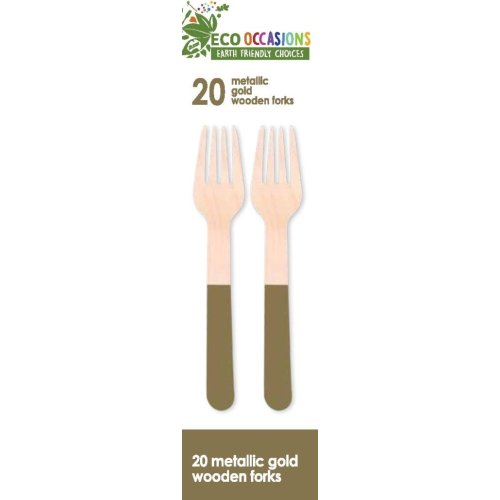 Metallic Gold Dipped Wooden Forks Pack of 20