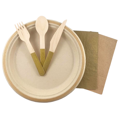 Sugarcane Lunch Plates 180mm Gold Pack of 10