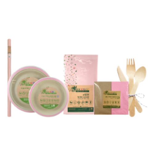 Napkins Lunch 1/8 fold Light Pink & Kraft Pack of 20