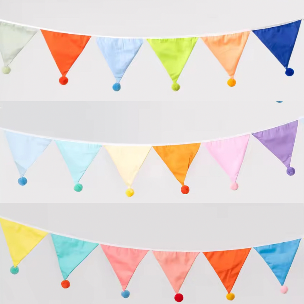 Colourful cotton bunting with pom poms 3.2m