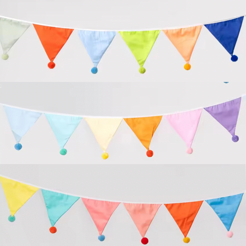 Colourful cotton bunting with pom poms 3.2m