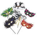 Feather Mask On Stick Assorted  - Pack Of 12