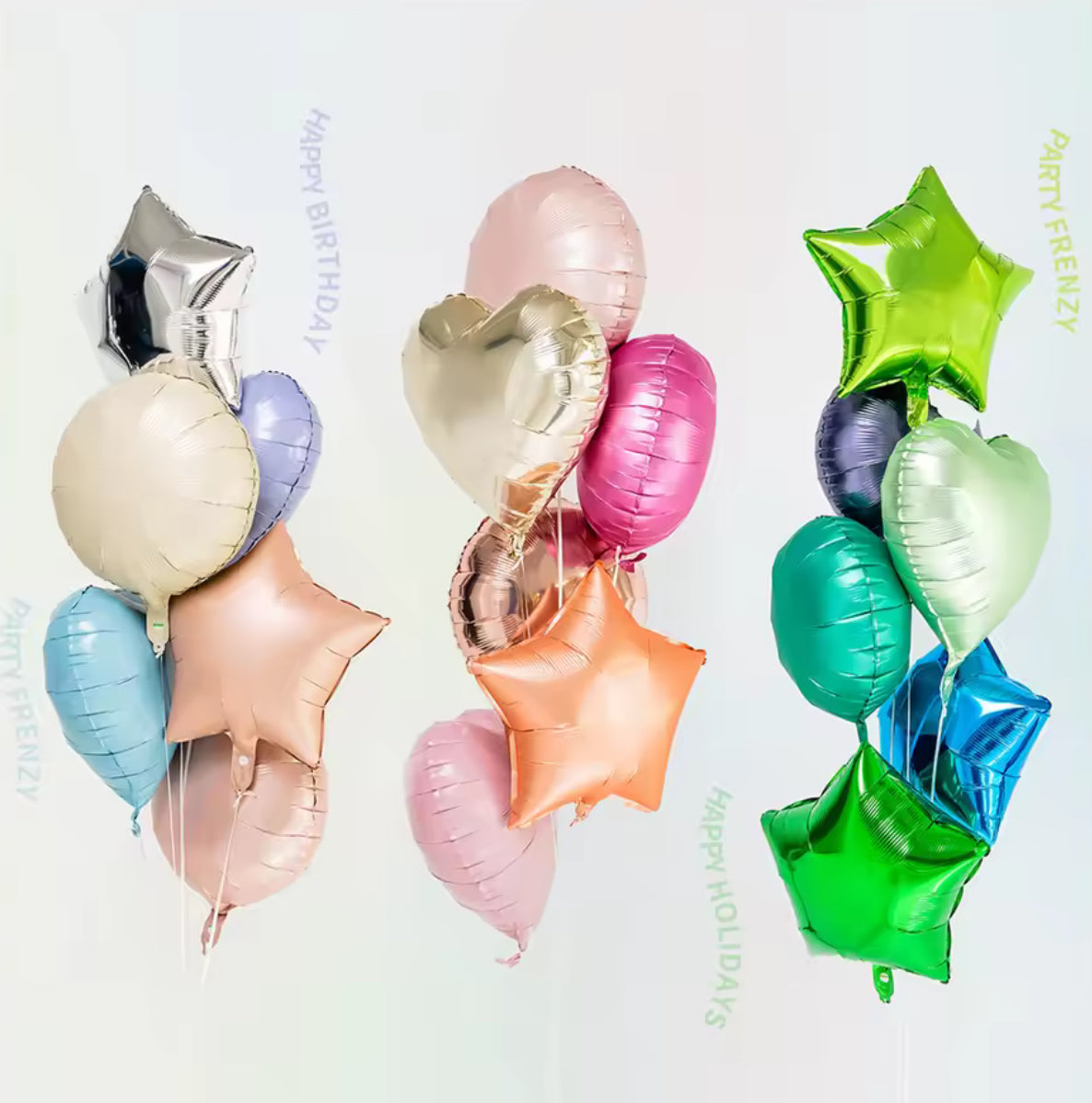 Foil Balloon Bouquet - 6 x 18" Heart Star Circle Balloons | Party Decorations