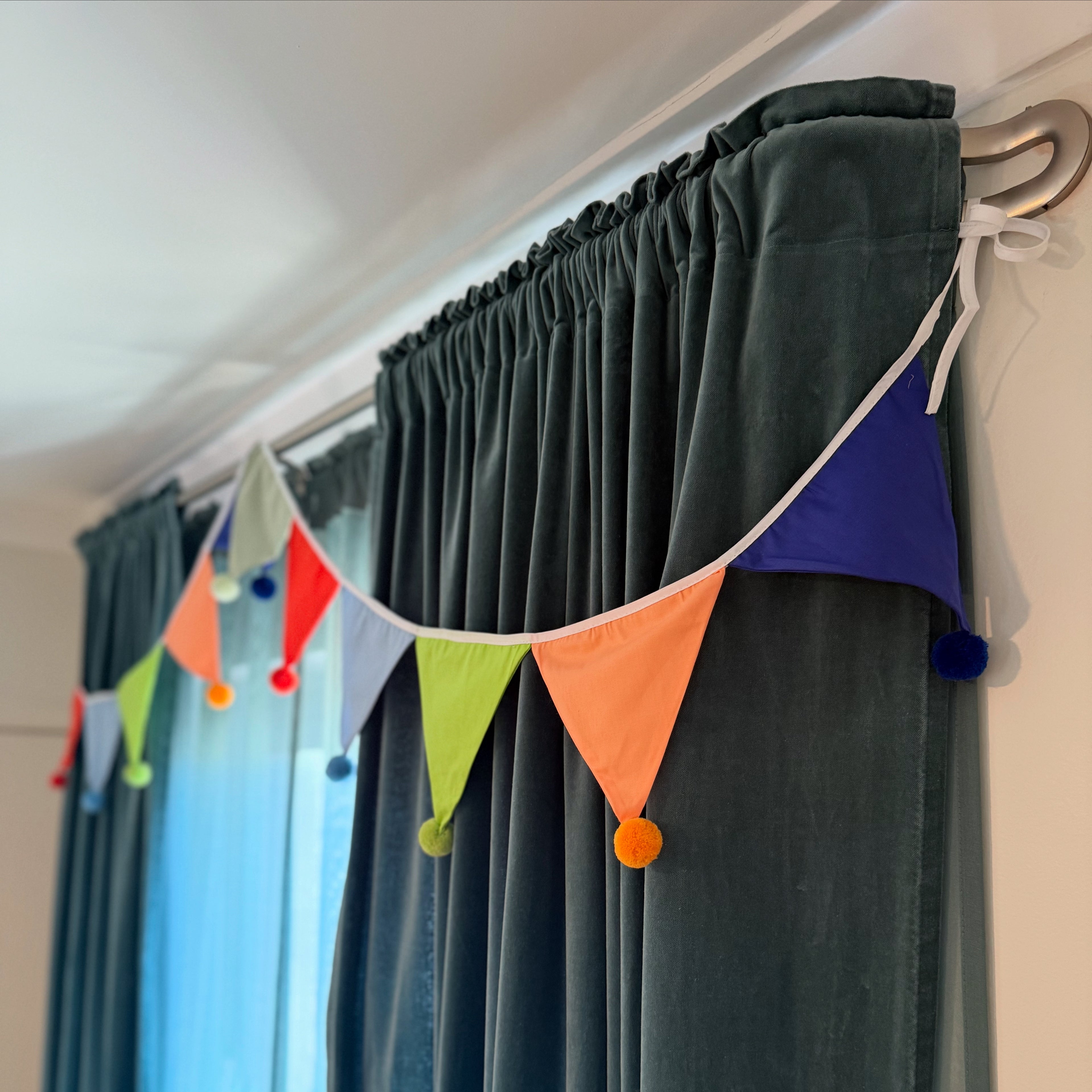 Colourful cotton bunting with pom poms 3.2m
