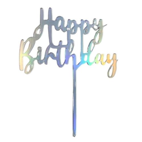 Iridescent Happy birthday cake topper by Alpen Occasions, reusable party decor Australia 