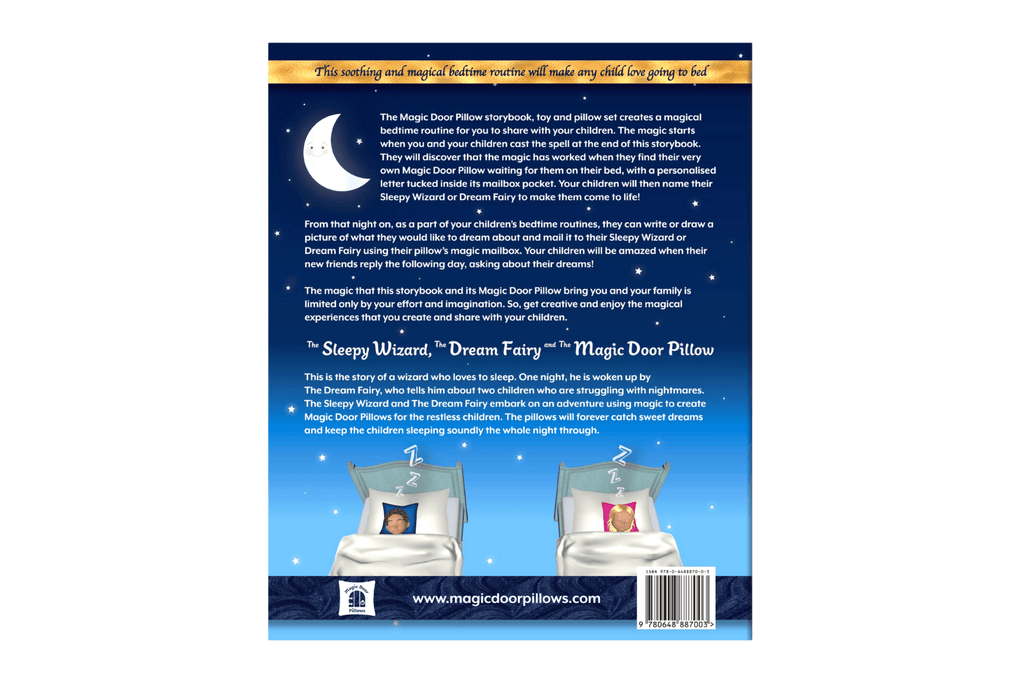 The Sleepy Wizard, The Dream Fairy and the Magic Door Pillows, magical bedtime story, back cover, synopsis 
