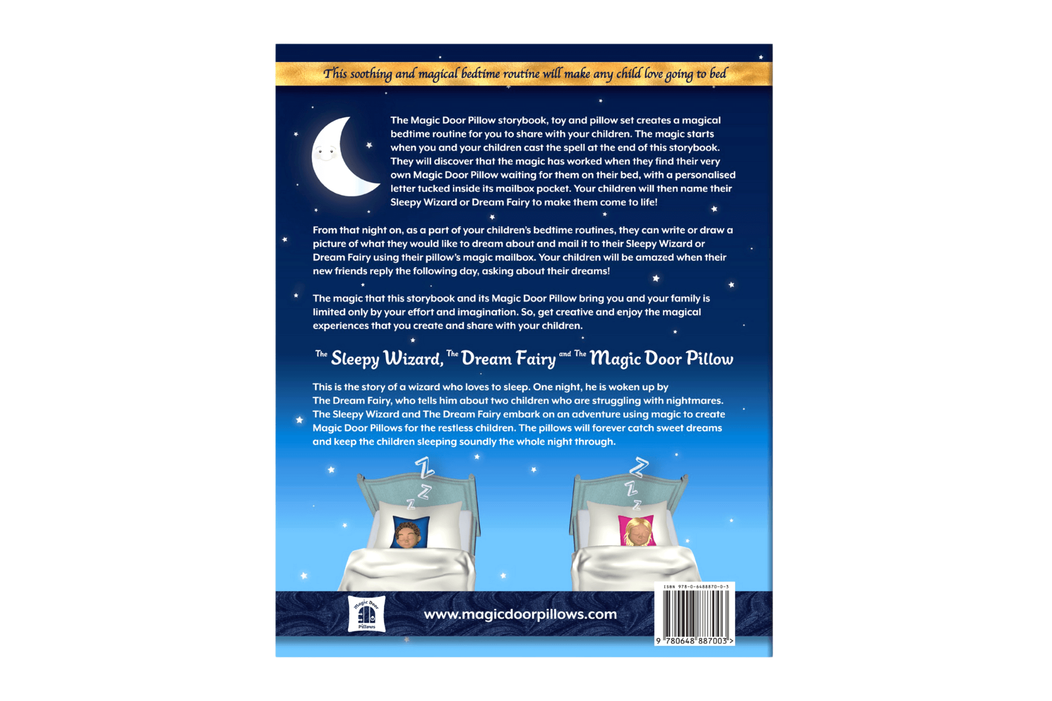 The Sleepy Wizard, The Dream Fairy and the Magic Door Pillows, magical bedtime story, back cover, synopsis 