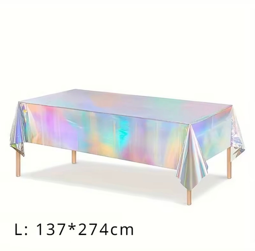 Silver Plastic Table Cover Holographic 274x136cm