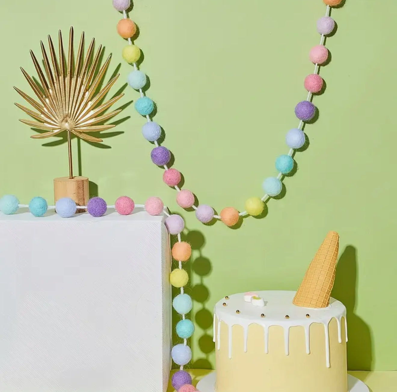 2 x Reusable Fabric Pom Pom Garlands
