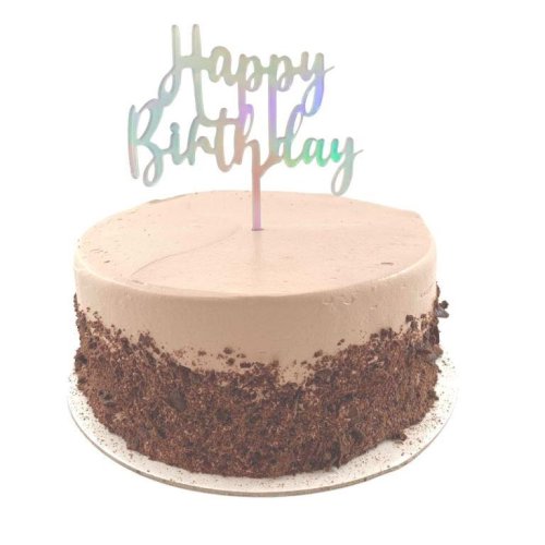 Reusable happy birthday cake topper message, on a chocolate birthday cake, eco party decor Australia