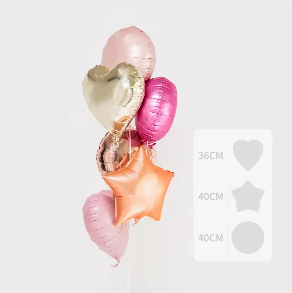 Foil Balloon Bouquet - 6 x 18" Heart Star Circle Balloons | Party Decorations