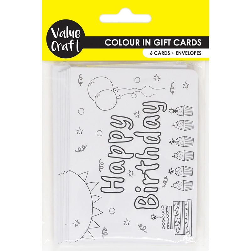 Colour-In Birthday Cards with Envelopes – Pack of 6