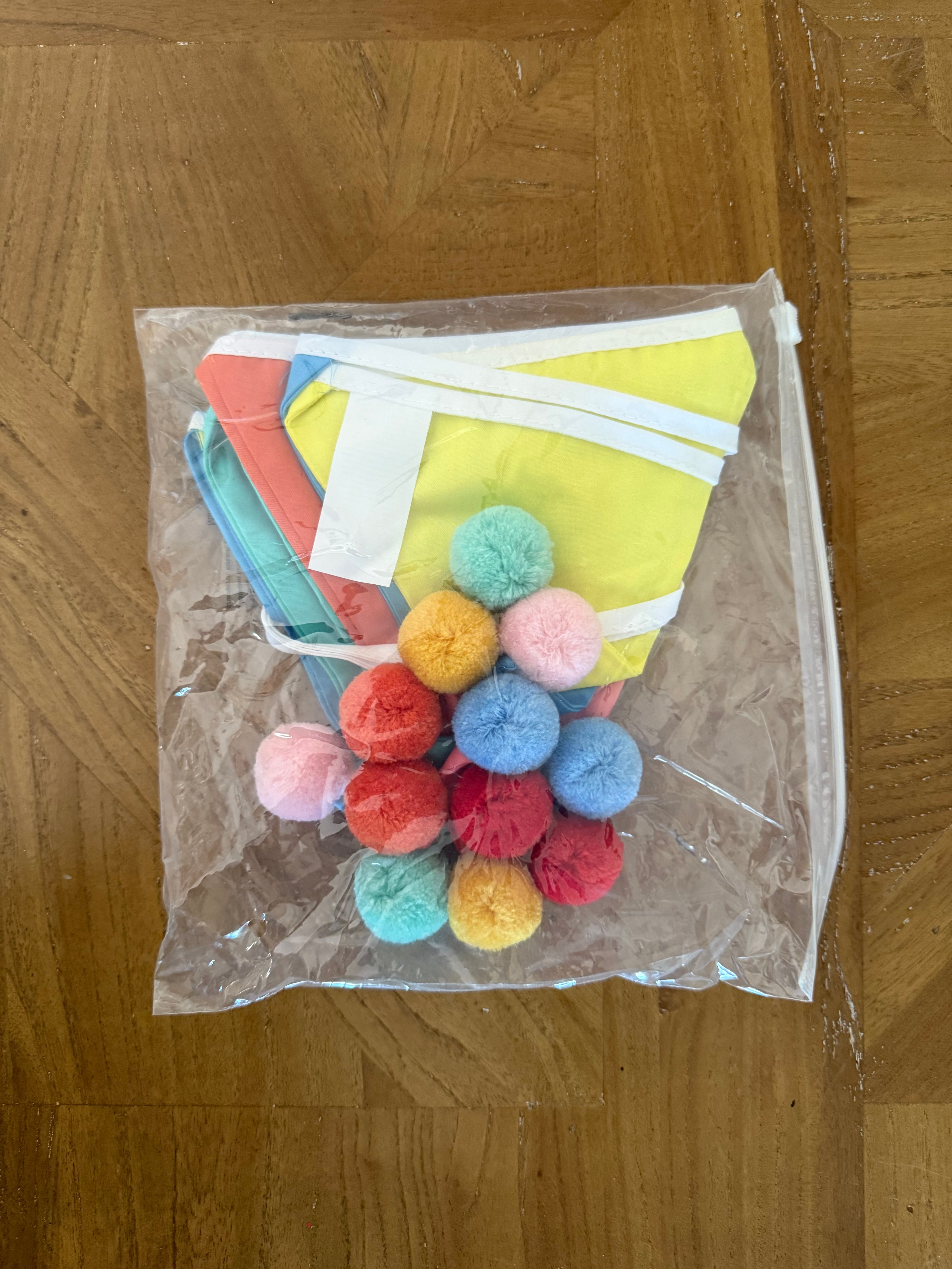 Colourful cotton bunting with pom poms 3.2m