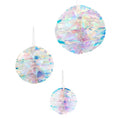 3D Iridescent Honeycomb Foil Ball Decorations - 3 Pack (15cm, 20cm, 25cm) | Party Ceiling Decor