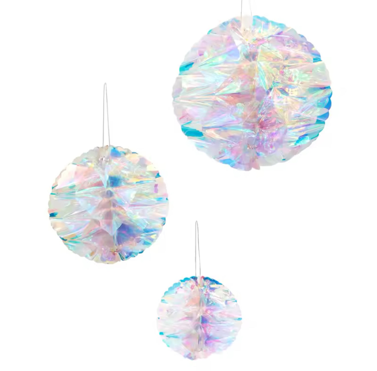 3D Iridescent Honeycomb Foil Ball Decorations - 3 Pack (15cm, 20cm, 25cm) | Party Ceiling Decor