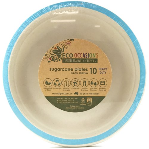 Eco Occasions compostable sugarcane lunch plate in blue, perfect for eco-friendly parties and events