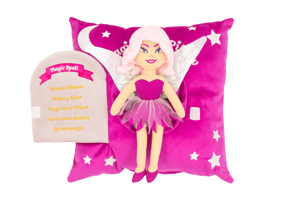 A dream fairy plush toy with a pink magic door pillow, get your kids to tell her what you would like to dream about and she will bring them a special dream 