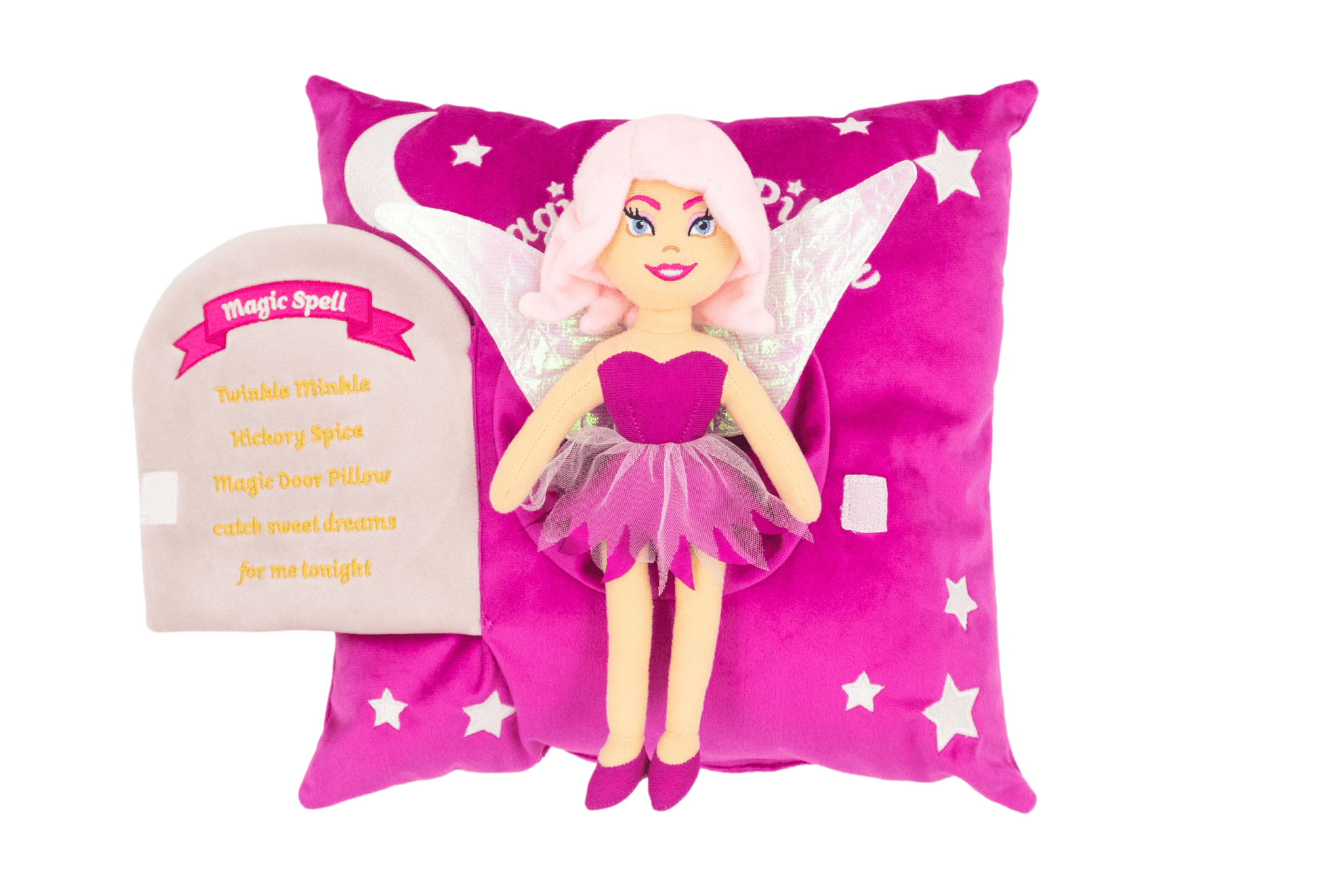 A dream fairy plush toy with a pink magic door pillow, get your kids to tell her what you would like to dream about and she will bring them a special dream 