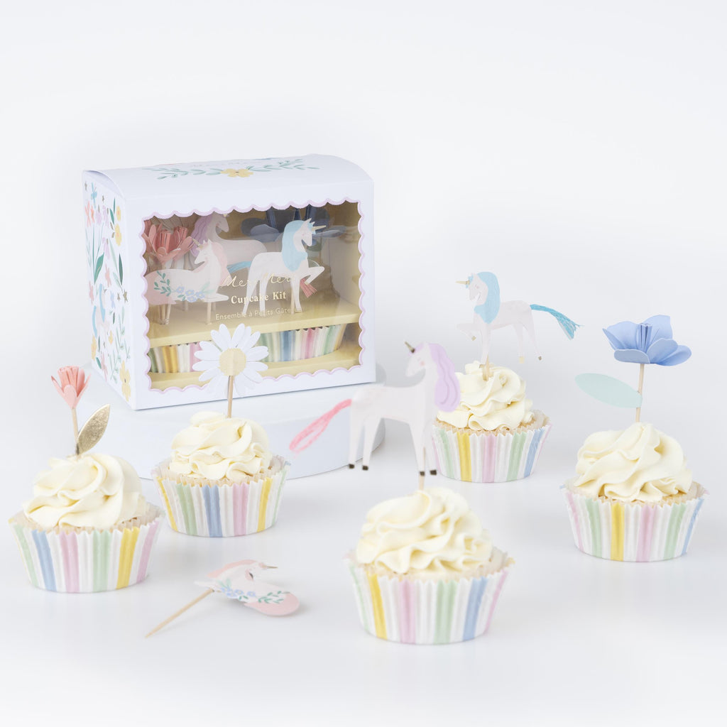 Meri Meri Meadow Unicorns Cupcake Kit (Pack of 24 toppers in 6 designs)