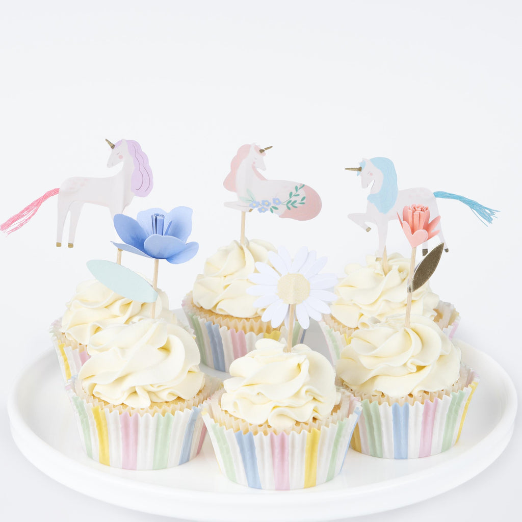 Meri Meri Meadow Unicorns Cupcake Kit (Pack of 24 toppers in 6 designs)