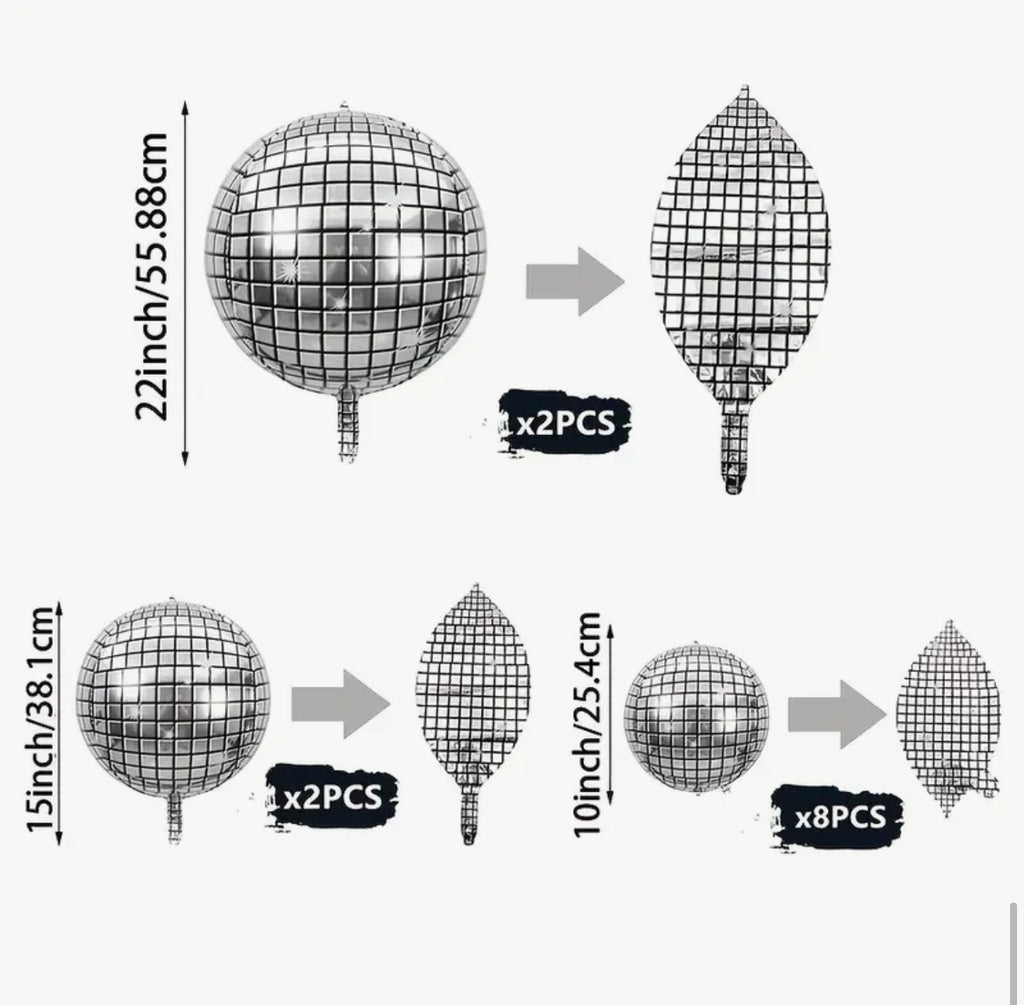 12 x Disco Ball Foil Balloons