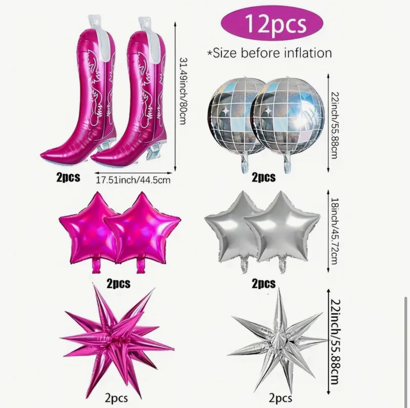 Cowgirl Theme Foil Balloon Kit 12 Pieces