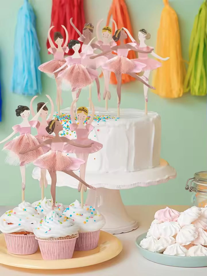 12 Ballerina Cupcake Toppers with Tulle Detail on the Tutus