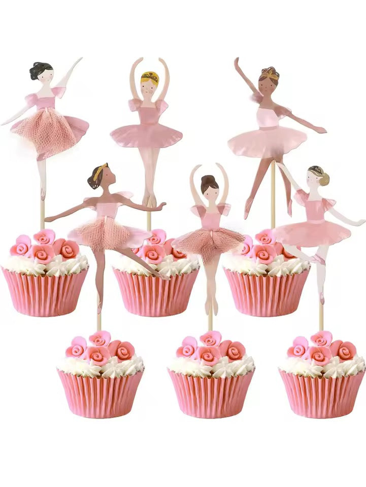 12 Ballerina Cupcake Toppers with Tulle Detail on the Tutus