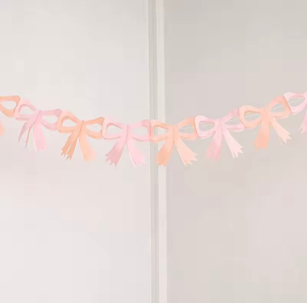 Tissue Paper Bow Garland in Pink and Peach
