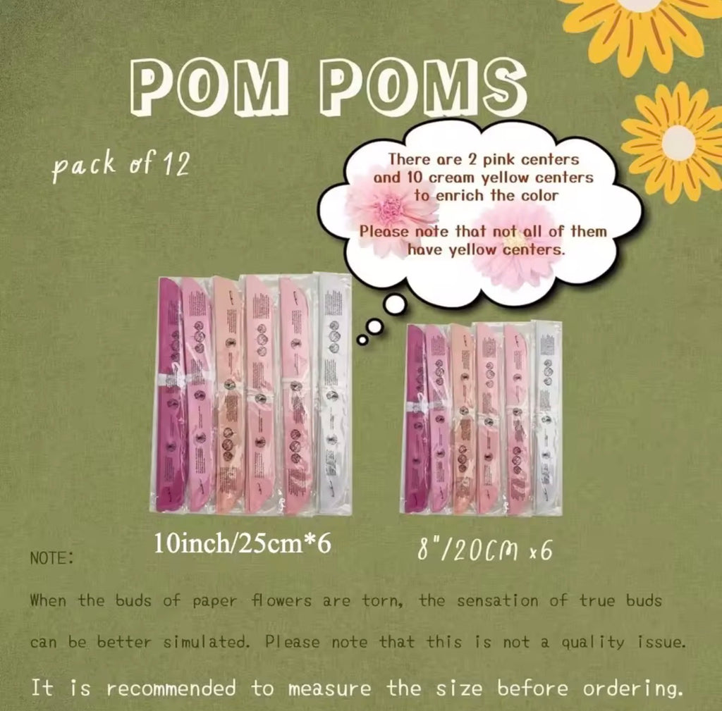 12 Tissue Paper Pom Pom Flowers