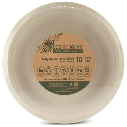 Sugarcane Lunch Plates 180mm Natural Pack of 10