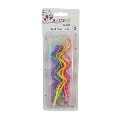 Twisted Spiral Slims Candles Brights Pack of 12