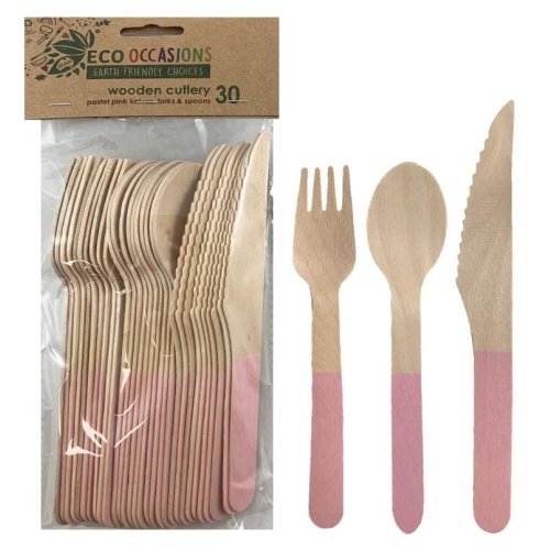 Eco Occasions compostable wooden cutlery set, disposable knives, forks and spoons Perth, Brisbane, Melbourne, and Sydney