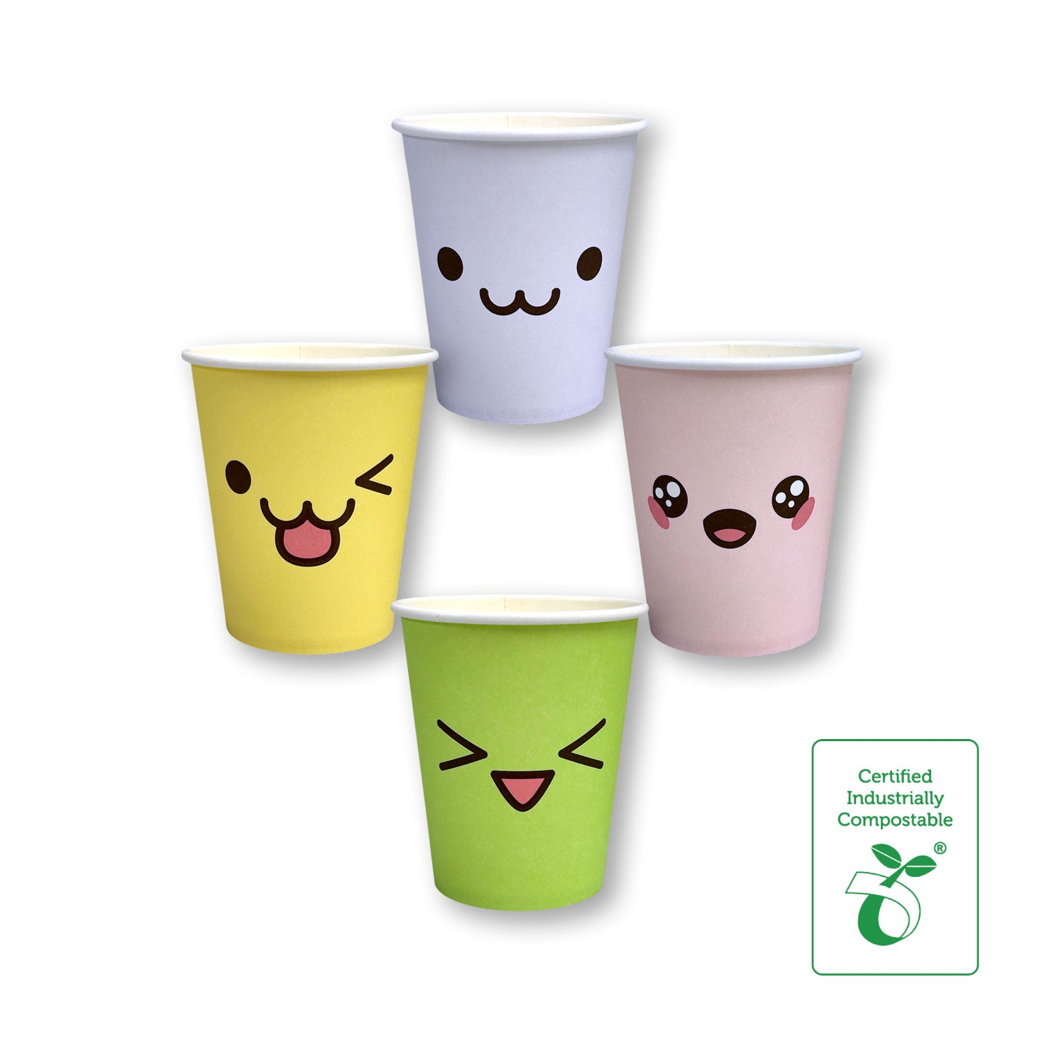 Compostable Cold Beverage Cups 235ml Pack of 50 - Cute Faces