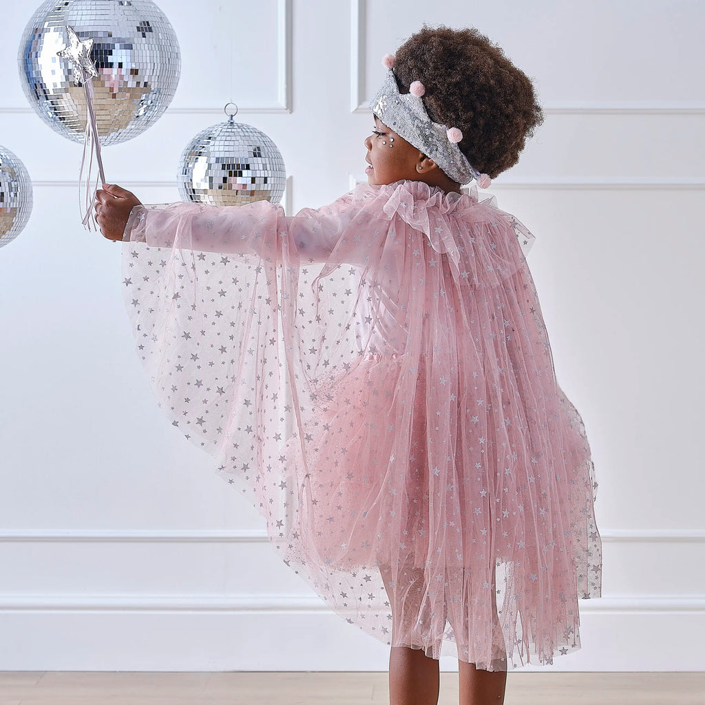 Pink & Silver Sparkle Fairy Princess Costume Cape by Ginger Ray