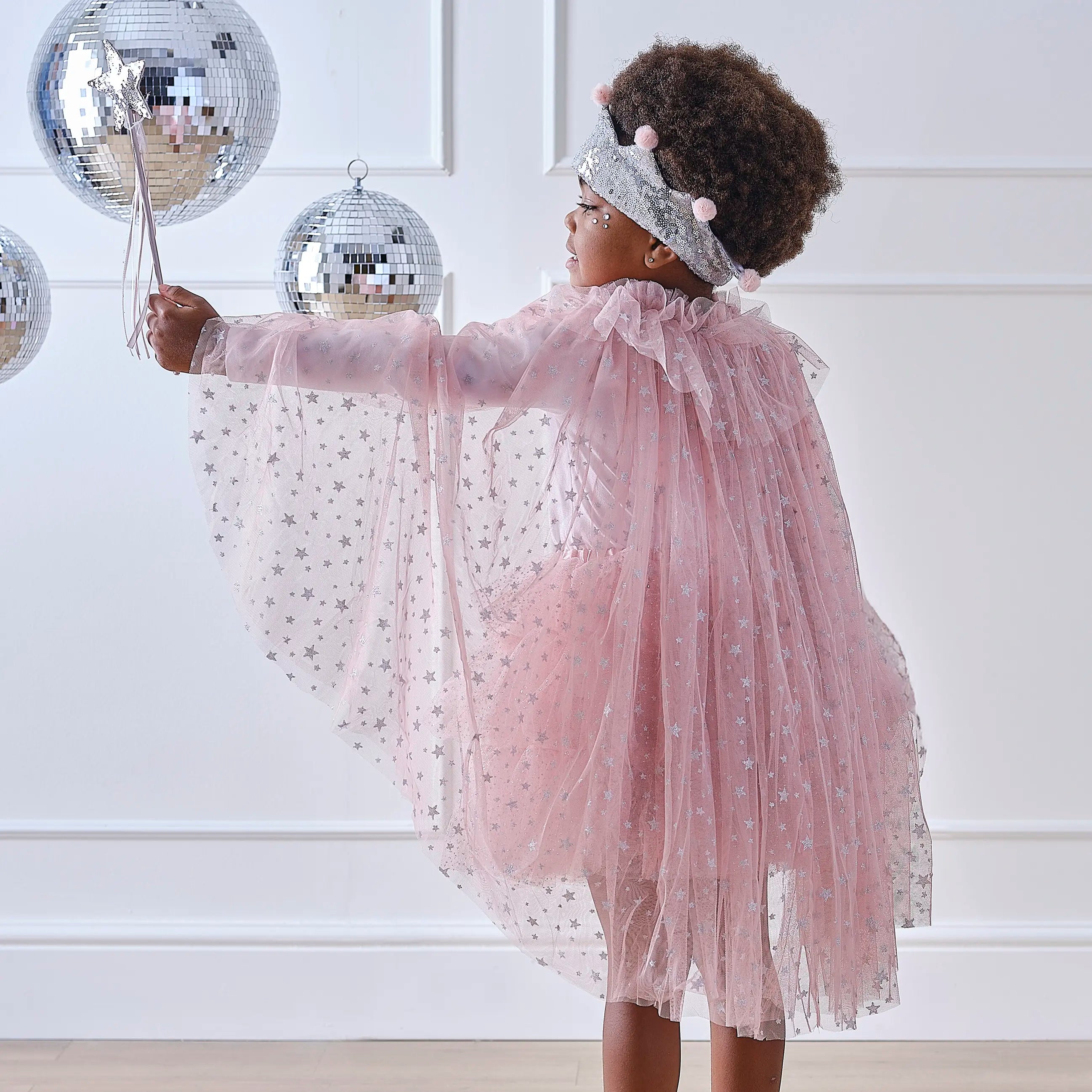 Pink & Silver Sparkle Fairy Princess Costume Cape by Ginger Ray