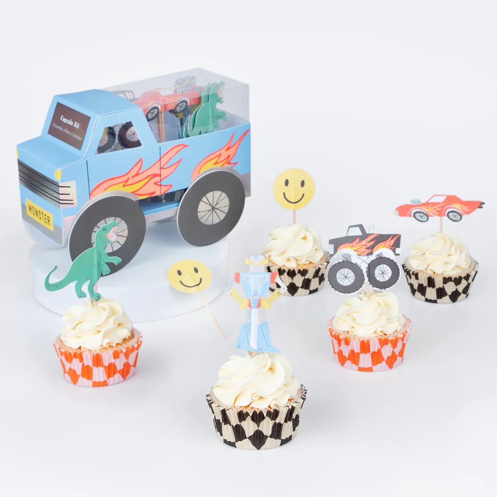 Meri Meri Monster Truck Cup Cake Kit (Pack of 24 toppers in 5 designs)