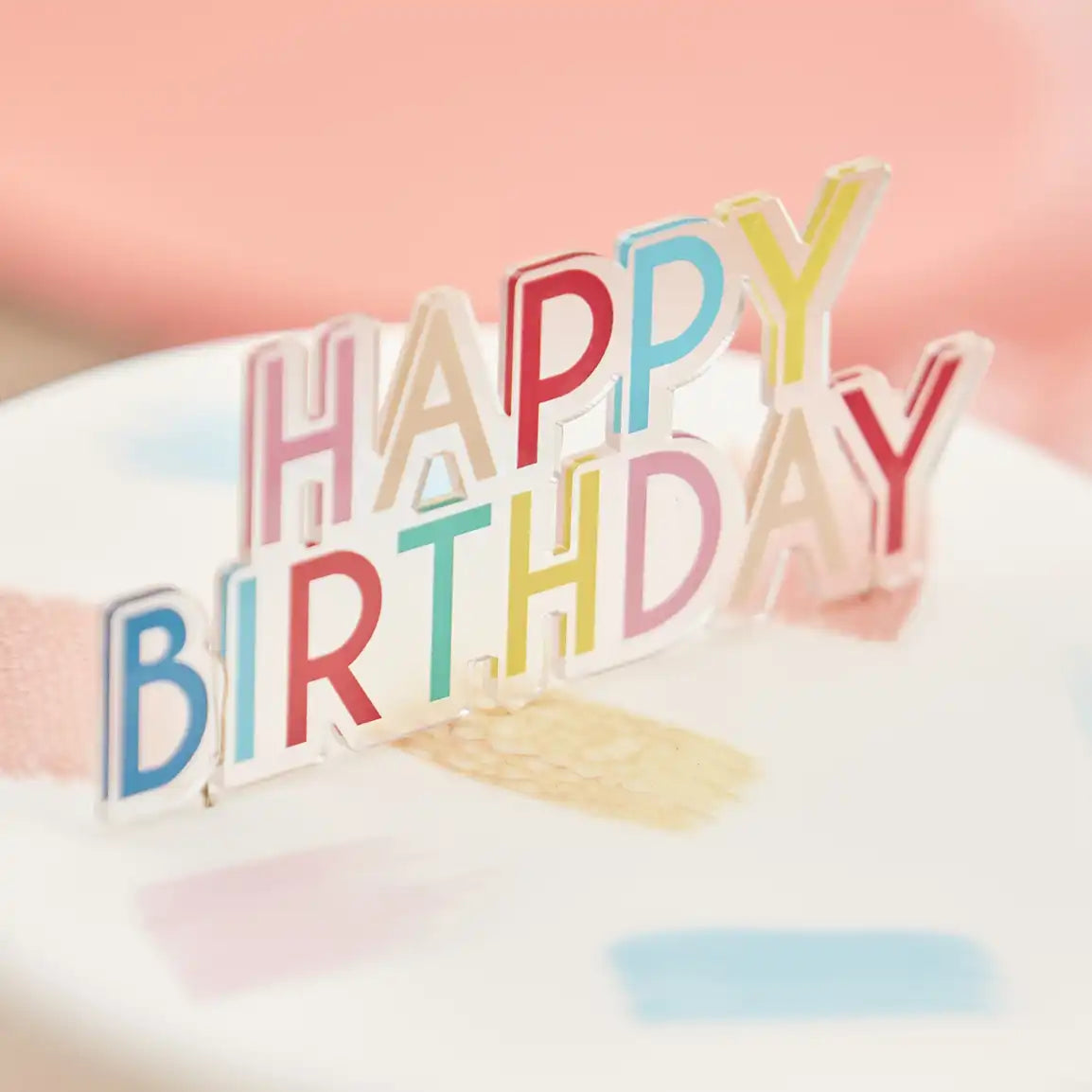Reusable Acrylic Mix It Up Cake Topper - Happy Birthday Brights